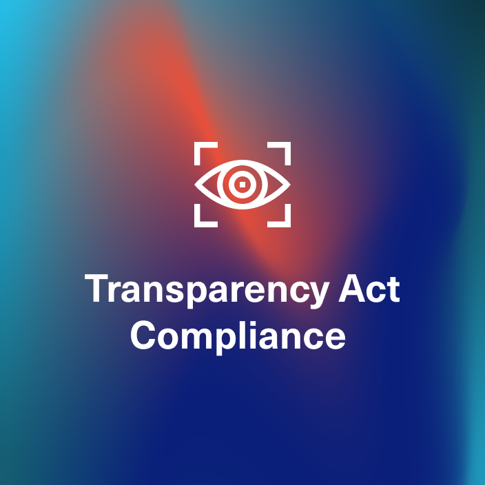 Icon + the text Transparency Act Compliance on top of an abstract colorful background