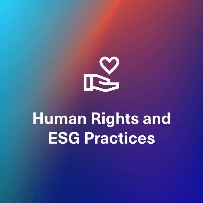 Icon + the text Human Rights and ESG Practices on top of an abstract colorful background